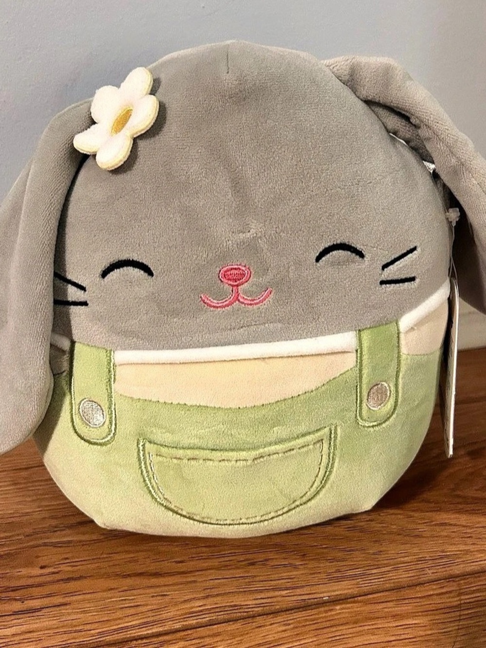 Squishmallows Blake the Grey Bunny in Green Overalls Green & Gray Bunny Plush